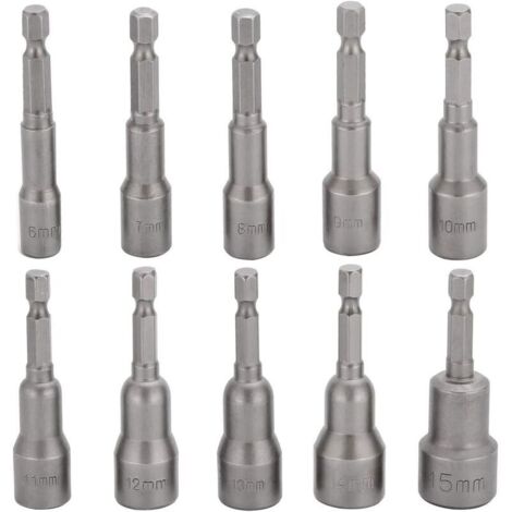 VURAHOME -Jeu de 10 embouts de clé à chocs 6-15 mm Jeu de douilles hexagonales magnétiques Jeu d'embouts magnétiques Jeu de douilles hexagonales 1/4" pour mandrin à changement rapide (1/5)