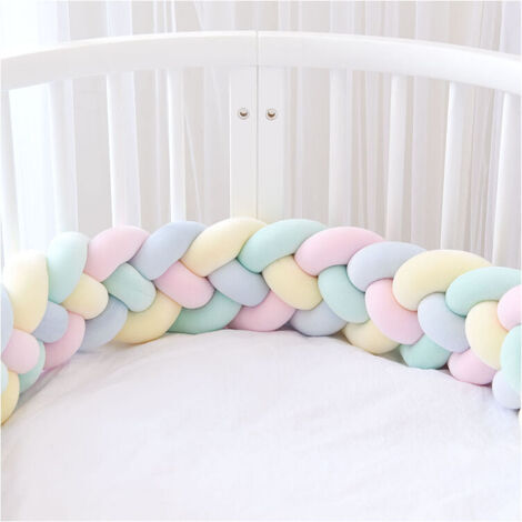 VURAHOME -Tour De Lit 3M 4 Tissage Bebe Coussin Serpent Tresse Pare-Chocs Protection En Velours Tour De Lit Pepiniere Pour Nouveau-Nes Chambre Decor Jaune Clair + Rose Clair + Bleu Clair + Vert Clair
