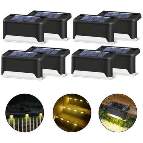 VURAHOME -4pcs LED Lampe Solaire Chemin D'escalier Extérieur Lumières de Jardin Solaire Étanche Balcon Décoration Lumineuse pour Patio Clôture D'escalier éclairage solaire(black warm light) (1/5)