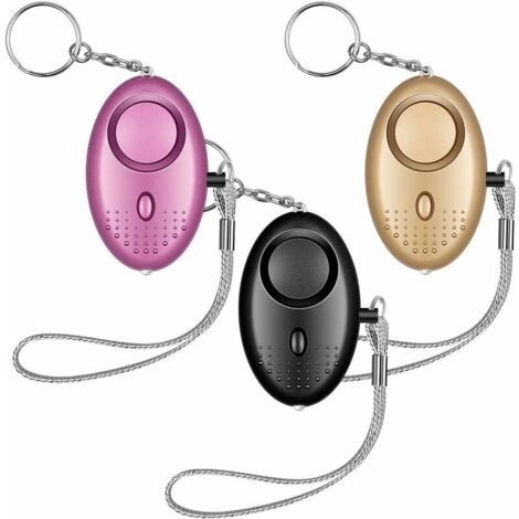 VURAHOME -Lot de 3 Alarmes de Poche 140 DB avec Lampe de Poche. Alarme Personnelle. Alarme Portative de Sécurité Anti Agression pour Femme Enfants Personnes Agées Aventurier (Or + Noir + Violet)