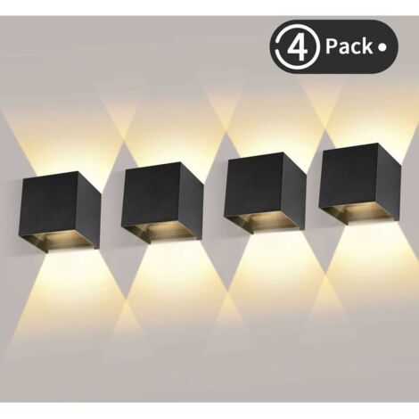 VURAHOME - 4 Pièces Applique Murale LED Exterieur 12W Appliques Murales Interieur 3000K Blanc Chaud Design Etanche IP65 - Noir