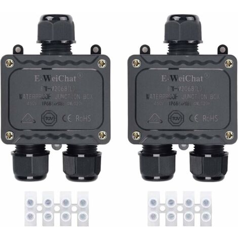 VURAHOME -Boîte de dérivation étanche IP68 3 voies pour l'extérieur avec presse-étoupes pour petit boîtier électrique noir de Ø4mm-Ø14mm de diamètre pour l'extérieur lumière jardin piscine(2 Pcs) (1/5)
