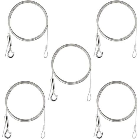 VURAHOME -Câble en Acier Inoxydable 5 Pcs x 2M Fil Suspension en Acier Inoxydable Charge Maximale 30kg Boucle de Câble avec Anneaux Crochet pour Cadre Photo Rideaux Lumières (1/5)