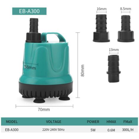 VURAHOME - Pompe submersible, pompe silencieuse à filtre inférieur, pompe de changement d'eau propre (EB-A300 5w, norme européenne) (1/5)