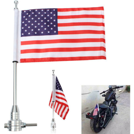 VURAHOME -Drapeau de Moto American USA Flag Flagpole Luggage Rack Mount Pour Harley Argent (1/4)