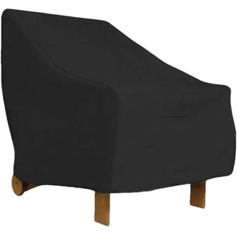 VURAHOME -Housse Fauteuil Jardin Extérieur à Assise Profonde 210D Imperméable Couverture pour Chaise Patio Anti UV Anti-Vent avec Corde Ajustable,80x85x91cm (210D(Noir (1/5)