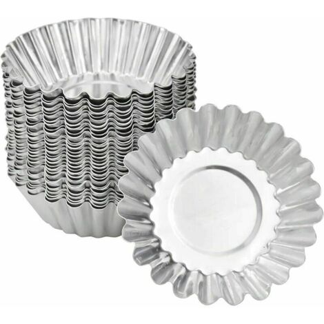 VURAHOME -50 Pièces Moules à Tartelettes à Muffins en Fer étamé Moules à Tartelettes Moules de Cuisson Antiadhésifs et Réutilisables Bricolage Cuisson à Tarte aux ufs Moule de Cuisson Cuisine,Argent