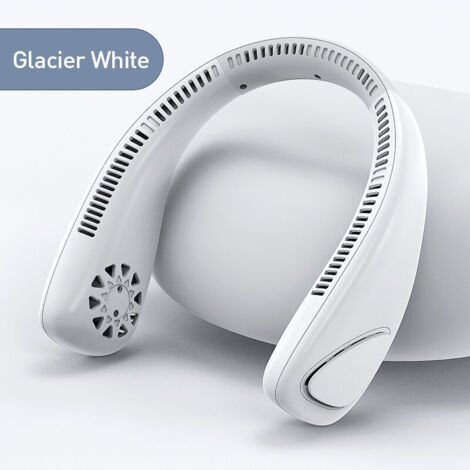 VURAHOME -Ventilateur de Cou Sans Feuilles USB Rechargeable 5W 2000 mAh Batterie 3 Vitesses pour la Maison le Bureau et l'Exterieur Blanc (1/5)