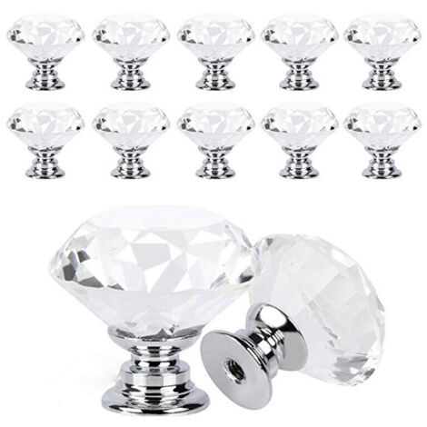 Nazalus-Vente chaude-Boutons de Portes Cristal Poignées de Tiroir à Diamant Clair avec Vis Idéal pour Armoire Bureau Table de Chevet Bibliothèque Meubles 12 Pièces 30mm (1/5)