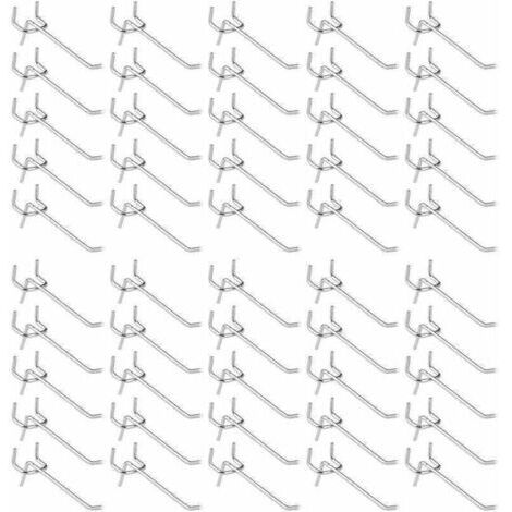 VURAHOME - Lot de 50 crochets pour panneau perforé – Acier au carbone galvanisé – 10 cm de longueur – Pour rangement outils et artisanat