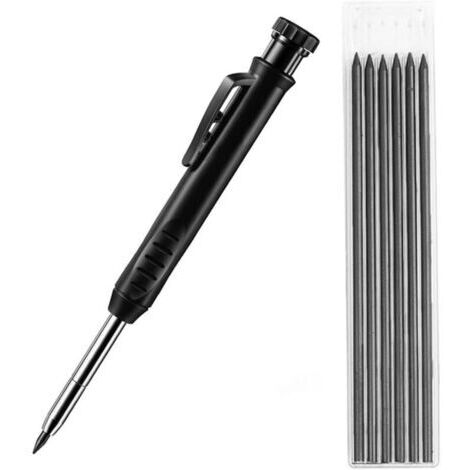 VURAHOME - Marqueur de crayon mécanique noir avec 6 mines – Pointe d'aiguille pour marquage précis – Pour surfaces lisses et rugueuses (1/5)