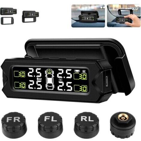 VURAHOME - Système de contrôle de la pression des pneus 14-87Psi sans fil – Angle réglable – 4 capteurs – Charge solaire et USB – Détection en temps réel (1/5)