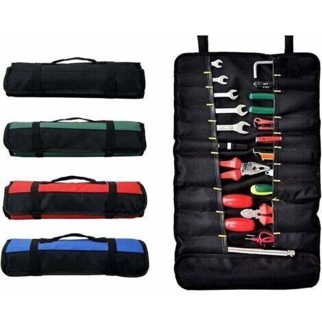 VURAHOME - Sacoche à outils enroulable avec 38 poches, sacoche de rangement pour outils, sacoche pour tournevis, idéale pour usage extérieur, bleu,de