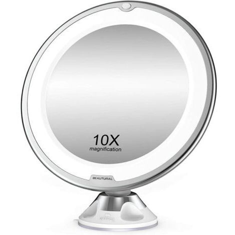 VURAHOME - Grossissant Miroir Maquillage 10x avec Lumières LED 1 Joint à Bille d'attache Ajustable à 360° Miroir Cosmétique Portable, pour Salle de Bain, Voyage,de (1/5)