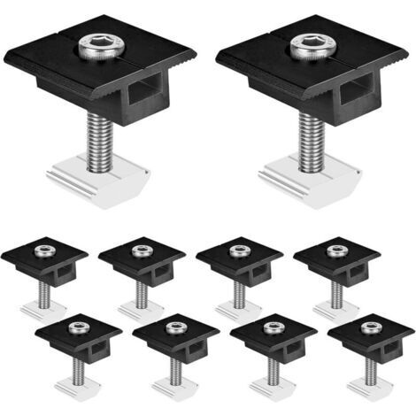 Fixation Panneau Solaire: 10 Pièces Support Panneau Solaire en Aluminium 30 mm, Support Montage Panneau Solaire en T pour Camping Car Panneau Photovoltaïque Toit Plat, Avec Ecrous et Boulon (1/4)
