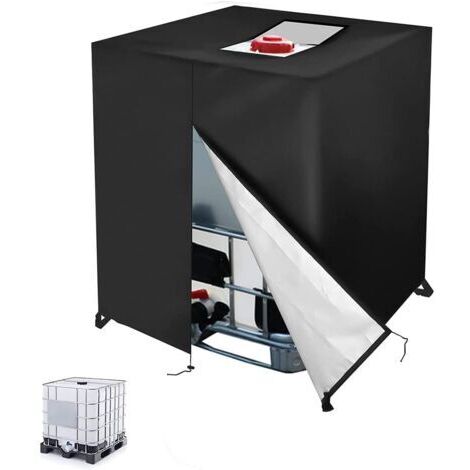 Bâche Réservoir d'eau IBC 1000 L Couverture Container Citerne Eau Pluie avec Fermeture éclair Coupe-Vent Anti-UV 420D Résistant à la Déchirure(120 x 100 x 116 cm)(Noir) (1/4)