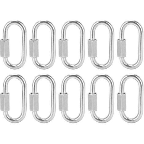 Maillon Rapide, Mousqueton Fileté Verrouillable en Forme de D en Acier Inoxydable 304, Connecteur de Chaîne Robuste, Capacité 150 Kg/330,7 Lb (M5 10pack) (1/4)