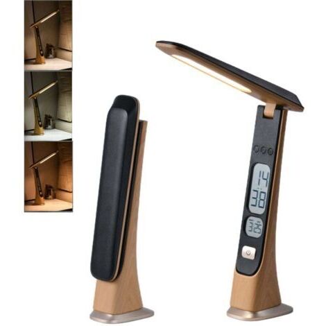 Lampe de bureau pliable, lampe de bureau tactile avec affichage de l'horloge et du calendrier, 3 modes de couleur et luminosité réglable