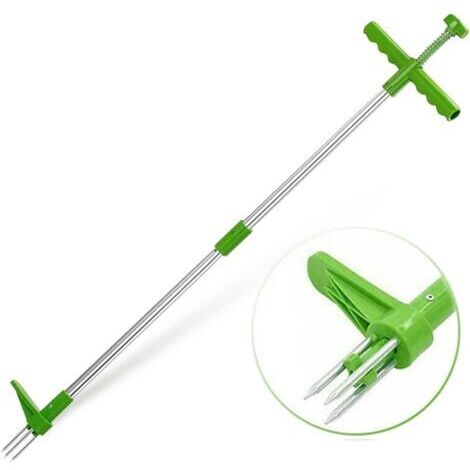 Extracteur de mauvaises herbes, outil à main de désherbage debout, outil de désherbage de jardin à long manche de 39 po avec 3 griffes en acier inoxydable, pédale et ramasseur robustes pour cour (1/4)