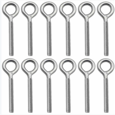 Lot de 12 Boulons à Oeil en 304 Acier Inoxydable Vis à Anneau Piton à Visser pour Balançoire Machine Extérieure - M8