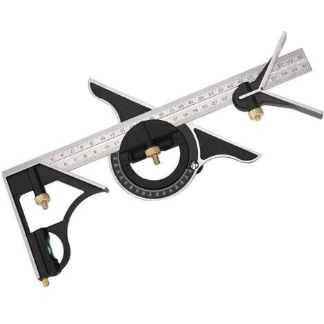 Équerre Combinée en Métal Règle de Menuiserie Multifonction Règle d'angle de Combinaison avec Rapporteur d'Angle à Niveau à Nulle Tête Droite 300 mm (1/5)