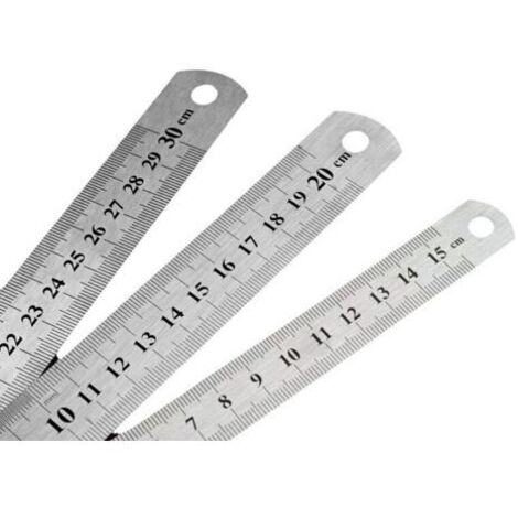 Règle en 3 parties, 15 cm, 20 cm, 30 cm, outil de mesure pour étudiants et bureaux (règle en acier inoxydable), argent (1/5)