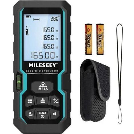 Télémètre Laser Numérique, 50m/165ft Mesure Laser avec Niveau Électronique & Rétroéclairage LCD, IP54 m/in/ft/ft+in Mesure du Pythagore Distance Surface Volume & Manuel en Français (1/4)