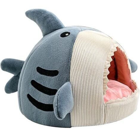 Niche pour chat en forme de requin douce et chaude, maison amovible et lavable avec coussin épais et fond antidérapant, tente pour chat (1/4)