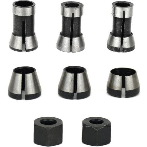 6Pcs Mandrin de Fraiseuse, 6 mm 6.35 mm 8 mm Collet Mandrin Affleureuse, Mandrin de Fraise à Bois, Pince de Serrage Defonceuse, Adaptateurs de Pince pour Machine à Graver +2 Écrous (1/4)
