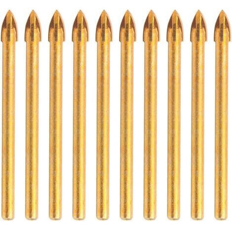 Lot de 10 forets 6 mm en carbure de tungstène avec tige hexagonale en verre, céramique, tête de lance pour miroir, porcelaine, marbre (1/3)