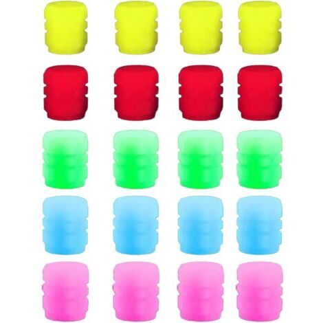 20 pièces de bouchons de valve pour pneus lumineux, Bouchons de valve de pneu lumineux, Bouchons de valve de pneu fluorescents universels, pour voitures, motos, vélos (vert, rose, rouge, bleu,