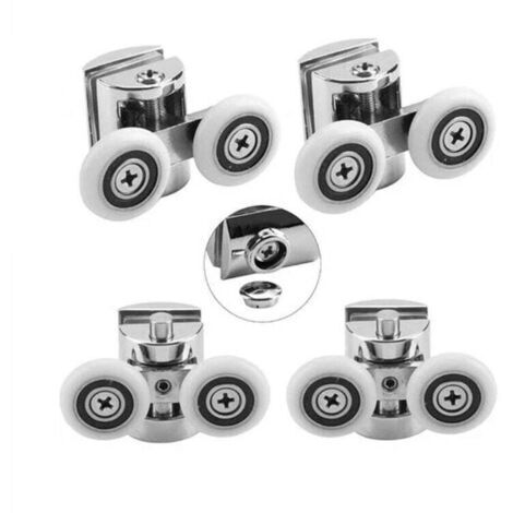 Lot de 4 Roulettes Doubles pour Porte Douche Coulissante 2 Roues 23 mm Zinc Salle de Bain