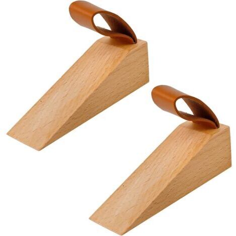 Cale Porte Sol, 2 Pièces Hêtre Cale Porte avec Coussinet en Silicone Antidérapant, Bloc Porte avec Poignée en Cuir, Convient aux Espaces de Porte de 5 à 30 MM (1/5)