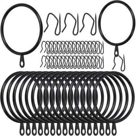 Swpeet 60Pcs 50mm/2" Diamètre intérieur Bague de Rideau en métal Noir avec Pin-on Drapery Crochets Kit d'assortiment, Drape Coulissant Eyelet Bague, pour Rideau de Douche de Porte de fenêtre (1/5)