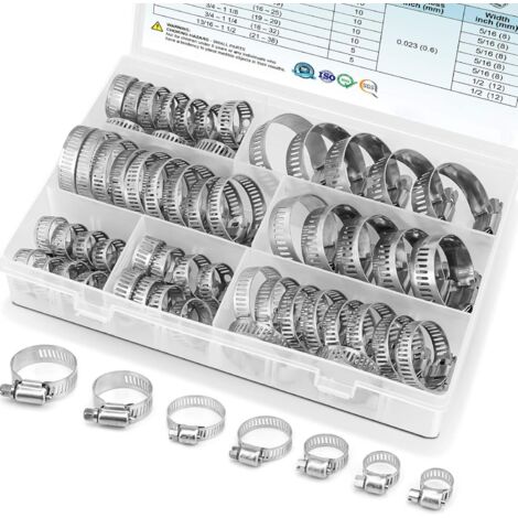 Ccykxa – Colliers de serrage en acier inoxydable 304 – Lot de 60 pièces – Diamètre réglable 6-38mm – Mécanisme à vis pour pression d'étanchéité (1/5)