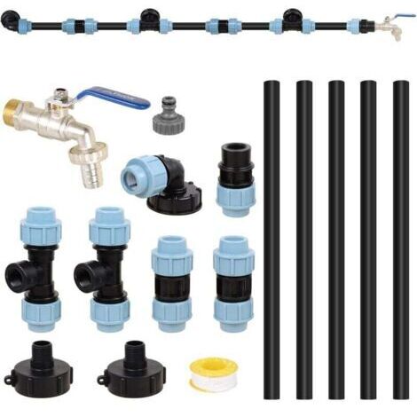 Kit de raccordement IBC S60 x 6 IBC pour 3 réservoirs IBC côte à côte / réservoir de pluie avec robinet de jardin 3/4" (1/4)