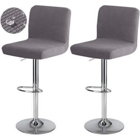 Housse de Tabouret de Bar avec Dossier Imperméable Couverture de Chaise Haute de Bar Extensible Housse de Chaise de Salle à Manger Pivotante Lavable 2 Pièces Gris foncé (1/5)