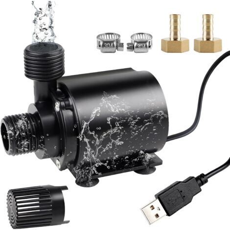 Bomba de acuario USB 500L/H 4W Bomba sumergible Mini bomba de agua Bomba de fuente pequeña Bomba de filtro Bomba de fuente ultra silenciosa con cable de 1,8 m 2 boquillas de latón para acuario (1/4)