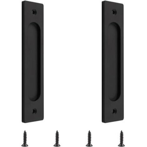 Lot de 2 poignées de porte coulissante rectangulaires encastrées en alliage d'aluminium avec vis de montage pour porte coulissante Noir mat (1/5)