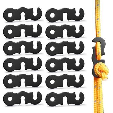 12 Pcs Tendeur de Corde en Alliage d'Aluminium Accessoire de Tente Réglable pour Camping Randonnée Pique-nique en Plein Air (Noir) (1/5)