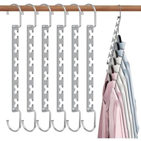 (Lot de 6)Cintre Gain de Place, Cintres Metal Magiques INOX Antidérapant, Multifonctionnel Organisateur de Cintre Gain de Place dans Les Placards (1/5)