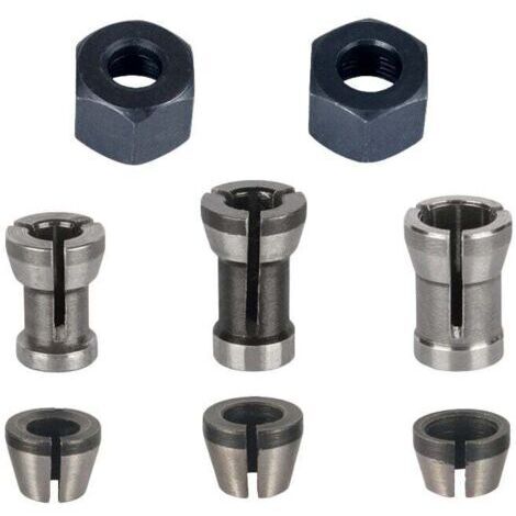 Mandrin de Fraiseuse - Lot de 8, Collet Mandrin Affleureuse (6 mm, 6.35 mm, 8 mm), Pince de Serrage Defonceuse, Adaptateurs de Pince
