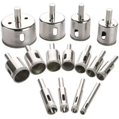 Ensemble de 15 scies cloches diamantées pour verre, bouteilles, marbre, granit et carrelage (6-50 mm) (1/4)