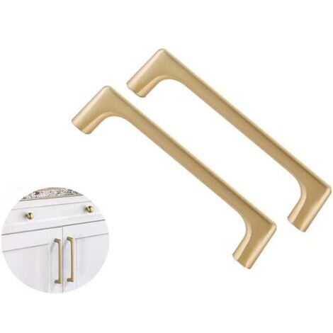 2pcs Poignee de Meuble Cuisine en Laiton Brossé, 96mm Entraxe de trou Poignées de Armoire de Style Européen, Poignée de Alliage de Zinc (Vis inclus) (1/5)