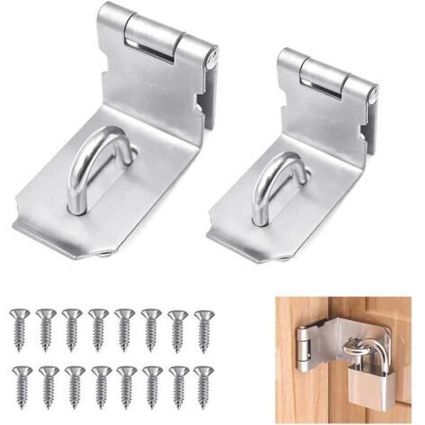 2 PCS Loquet de Cadenas à Angle Droit Moraillon de Cadenas en Acier Inoxydable Cadenas Loquet de Porte 90 Degrés avec 16 Vis pour Jardin, Portes, Salles de Bains, Armoires, Grange(3" et 4") (1/5)