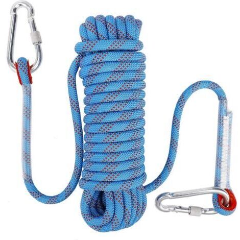 Corde d'escalade avec Mousqueton de Sécurité Statique 10mm Corde d'alpinisme Polyester Sauvetage pour Randonnée Alpinisme Montagne 10M (1/4)