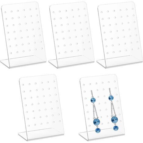 5 Pcs Presentoir Bijoux, Présentoir à Bijoux, Présentoirs à Boucles d'oreilles en Acrylique 72 Trous en Forme de L, Support Porte Bijoux Femme, Rangement Support Porte Boucle d'oreille(Transpar (1/5)