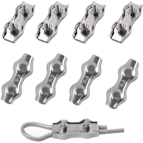 Collier de serrage pour câble en acier M2, collier de serrage en acier inoxydable 304, clip duplex, serre-câble, serre-câble pour chantiers et navires, cordes à linge, auvents, pour câbles en a (1/4)
