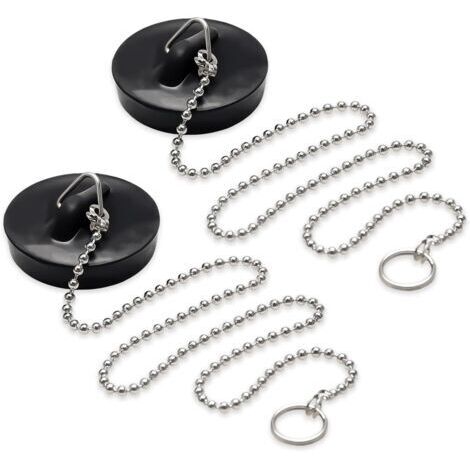 Lot de 2 Bouchons de vidange Bouchons d'évier avec chaîne de 40cm Bouchon de Baignoire Diamètre 40-45mm Bouchons en Caoutchouc pour lavabo,adaptés aux lavabos,baignoires et éviers de Cuisine(No