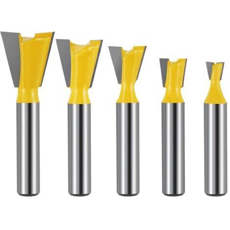 5 Pièces 8mm Fraise à Queue D'aronde Bois, Fraises à Rainurer pour Défonceuse 1/4" 1/2" 3/8" 5/8" 3/4", Fraise a Surfacer en Carbure de Tungstène pour Travaildu Bois Outils de Coupe (1/4)